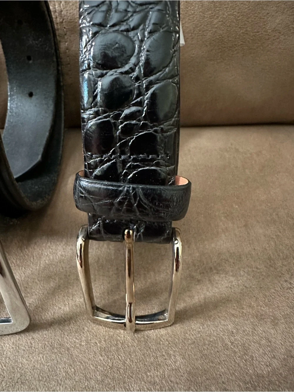 One Brown and Two Black Leather Men's Belts - Classic Dress Belts—Size 40/100